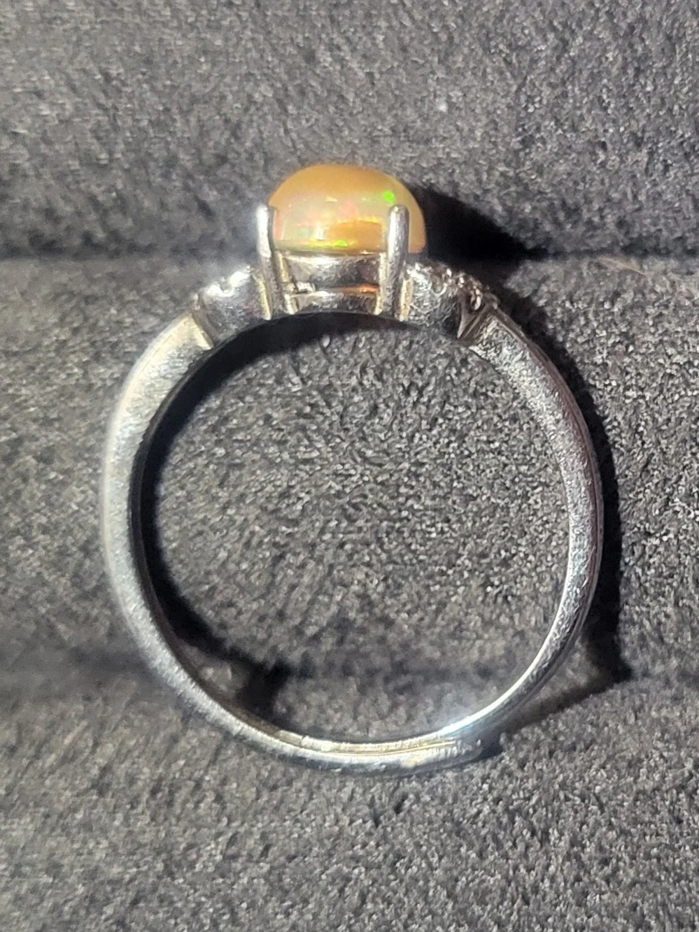 Ethiopian Opal and Cubic Zirconia Sterling Silver Ring Adjustable
